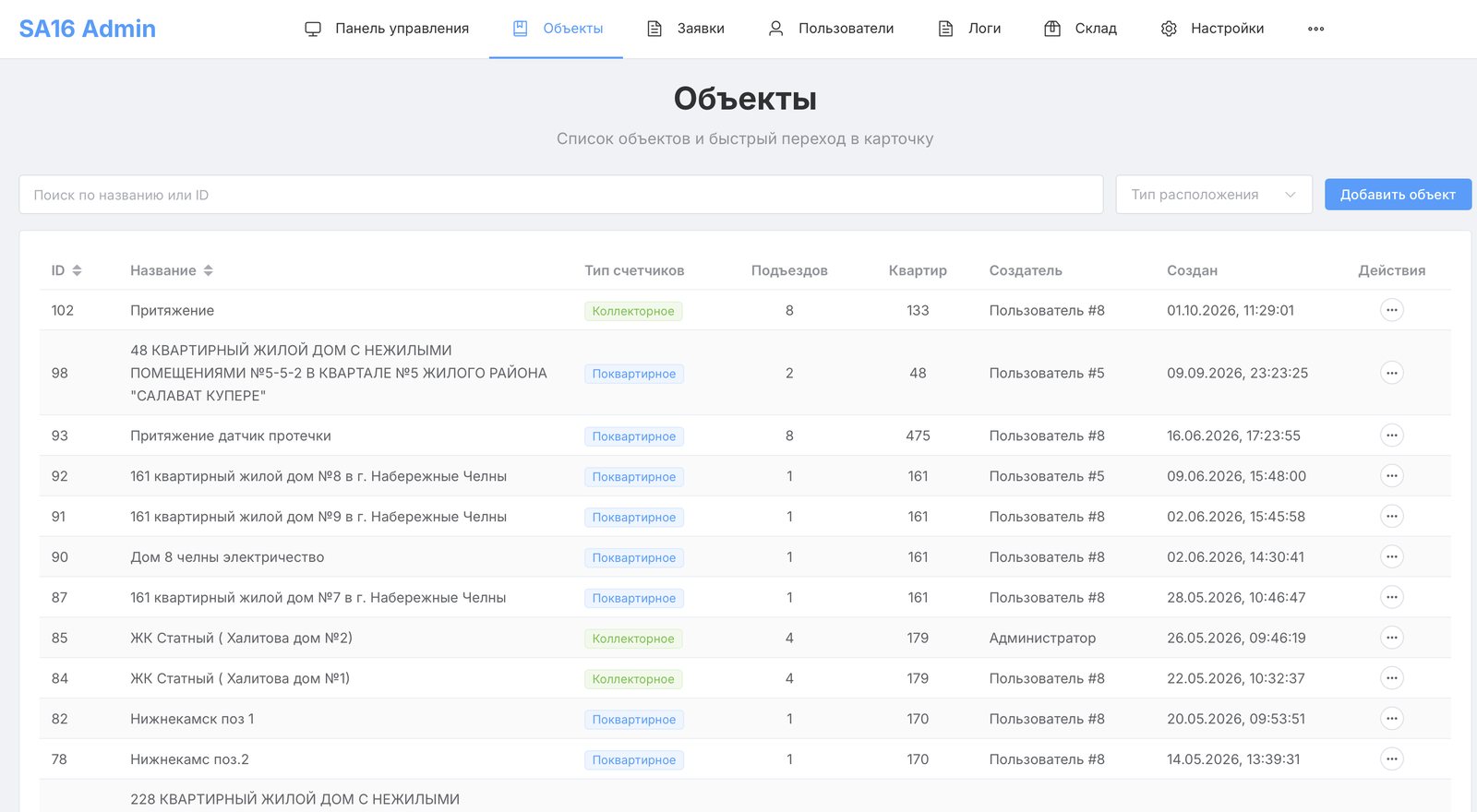 АРМ SA16: Объекты